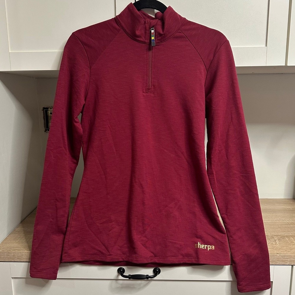 Sherpa 1/4 Zip Pullover Womens S Burgundy UPF 50+ Base Layer Long Sleeve Hiking